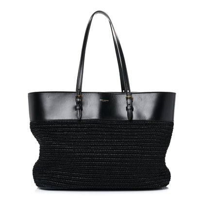 Saint Laurent Calfskin Raffia Medium Shopper Tote Black 1 of 15