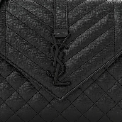 Saint Laurent Grain De Poudre Textured Mixed Matelasse Triquilt Medium Monogram Satchel Black 8 of 10
