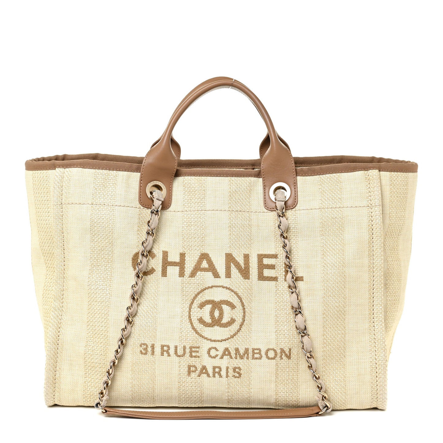 Mixed Fibers Striped Medium Deauville Tote Beige