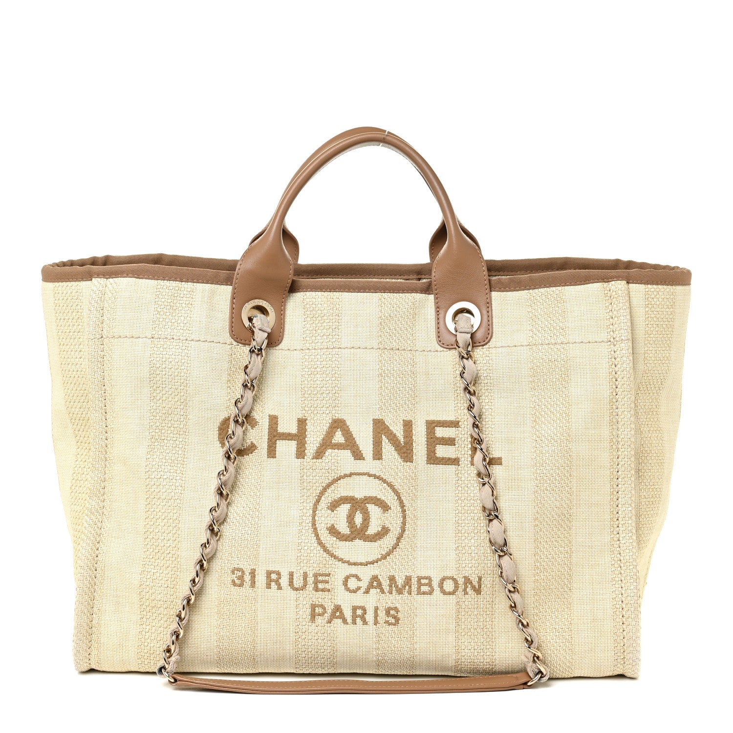 Chanel Mixed Fibers Striped Medium Deauville Tote Beige 1 of 12