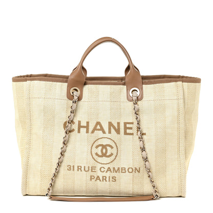 Chanel Mixed Fibers Striped Medium Deauville Tote Beige 1 of 12