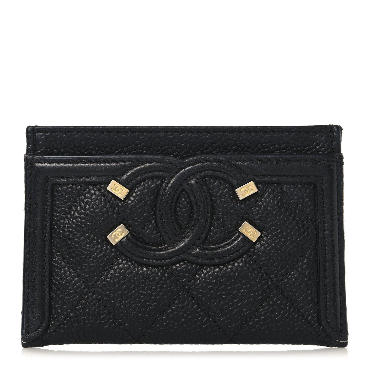 Caviar Quilted Filigree Card Holder Black