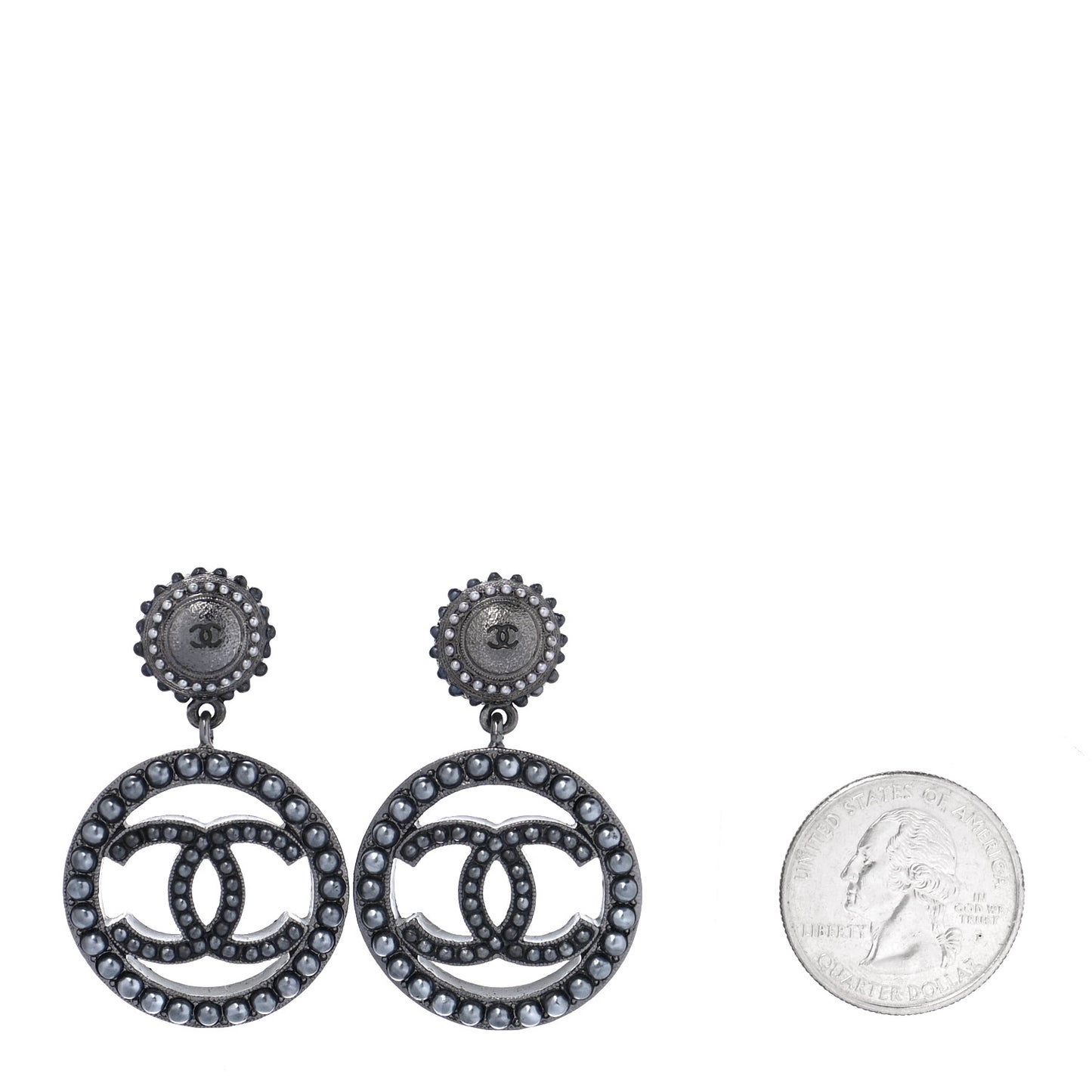 Ruthenium Beaded CC Drop Earrings Dark Grey