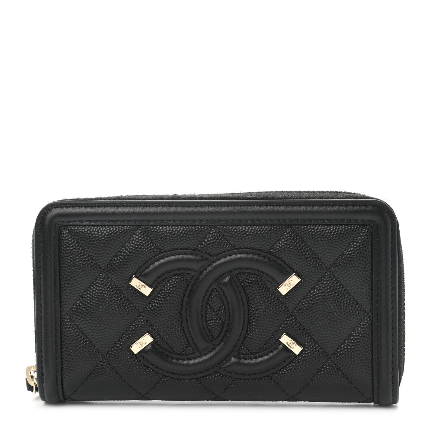 Caviar Quilted Medium Filigree Zip Around Wallet Black