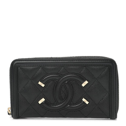 Chanel Caviar Quilted Medium Filigree Zip Around Wallet Black 1 of 10