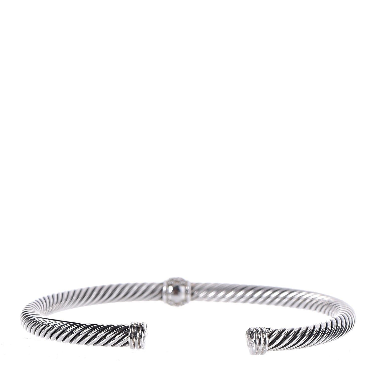 David Yurman Sterling Silver Diamond 4mm Cable Classics Single Station Bracelet M 3 of 5