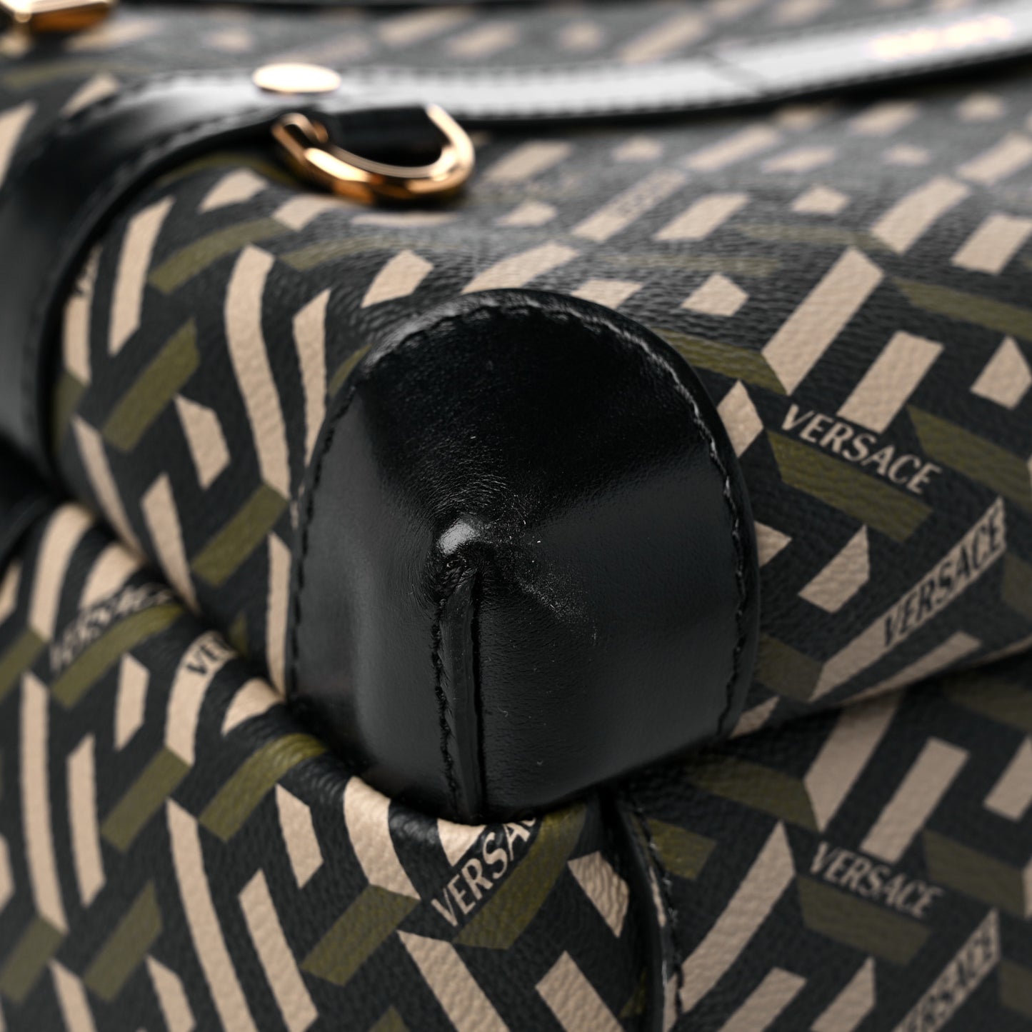 Coated Canvas Calfskin La Greca Signature Backpack Black Khaki