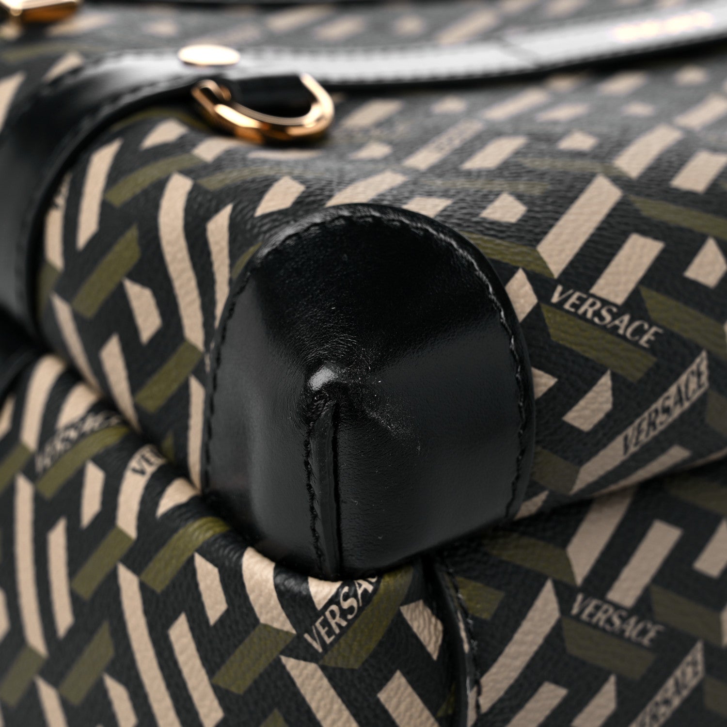 Versace Coated Canvas Calfskin La Greca Signature Backpack Black Khaki 7 of 10