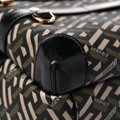 Versace Coated Canvas Calfskin La Greca Signature Backpack Black Khaki 7 of 10