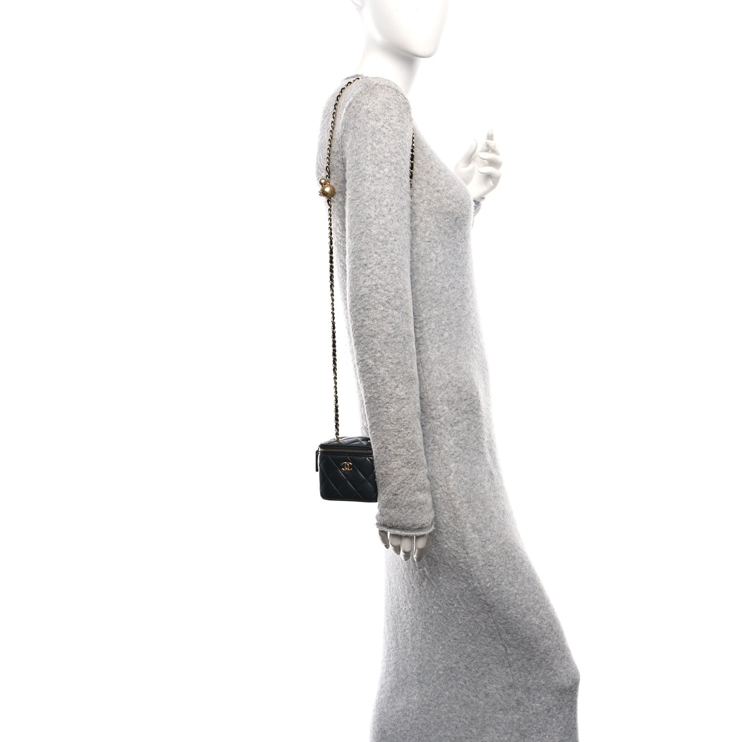 Chanel Lambskin Quilted Mini Pearl Crush Vanity Case With Chain Black 2 of 10