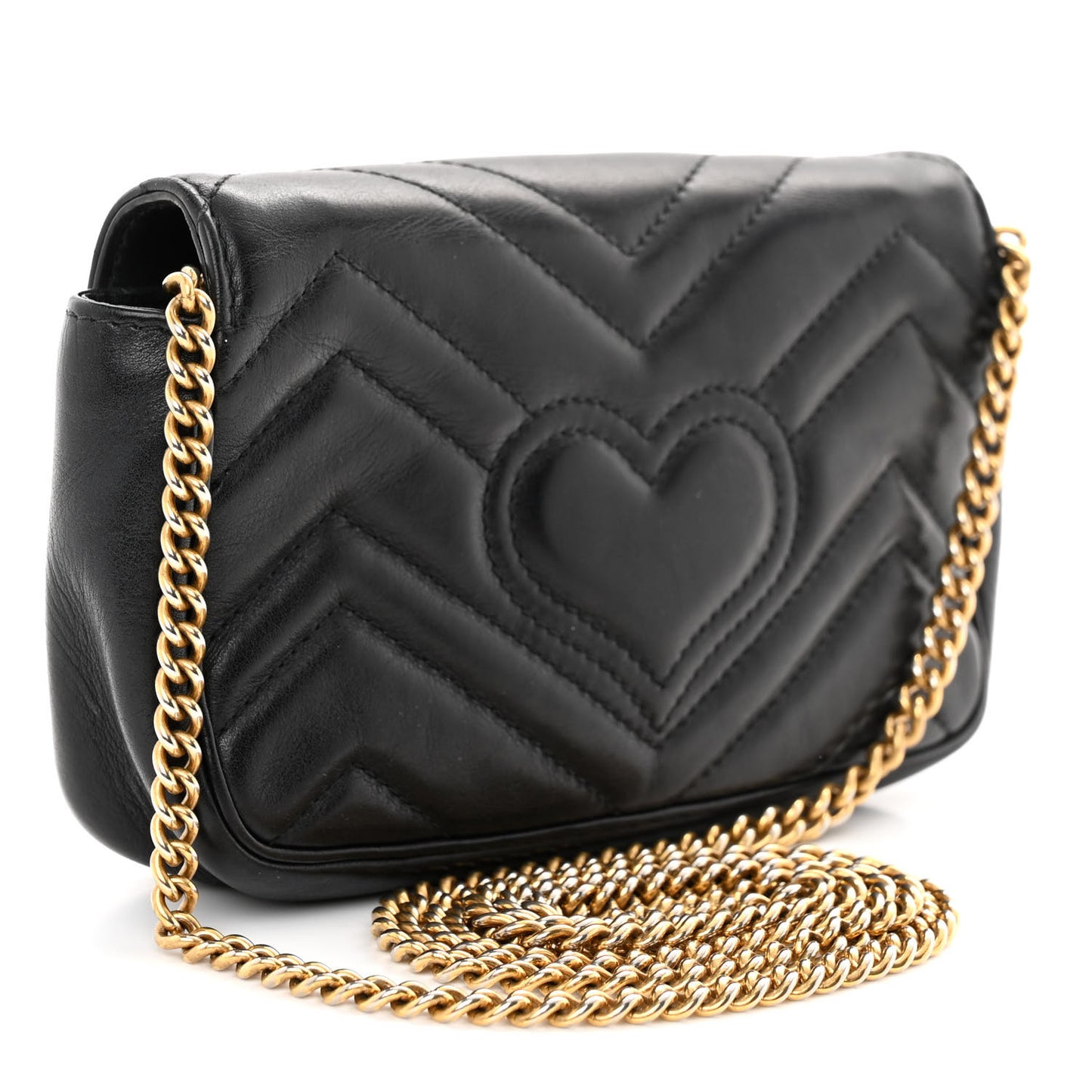 Calfskin Matelasse Super Mini GG Marmont Shoulder Bag Black