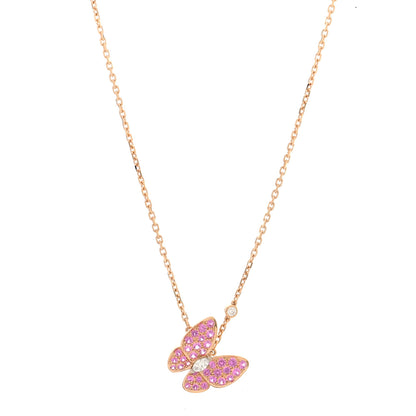 Van Cleef & Arpels 18K Rose Gold Diamond Pink Sapphire Two Butterfly Pendant Necklace 1 of 5