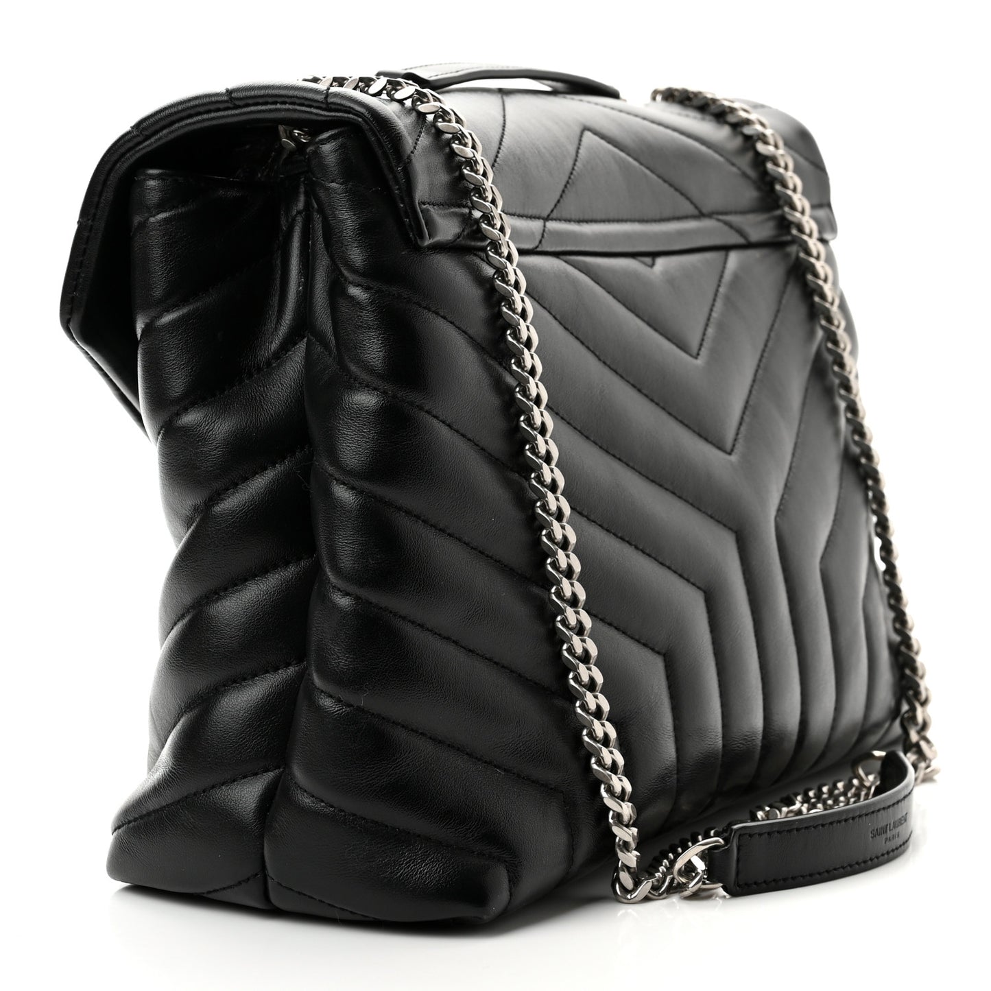 Calfskin Y Quilted Monogram Medium Loulou Chain Satchel Black