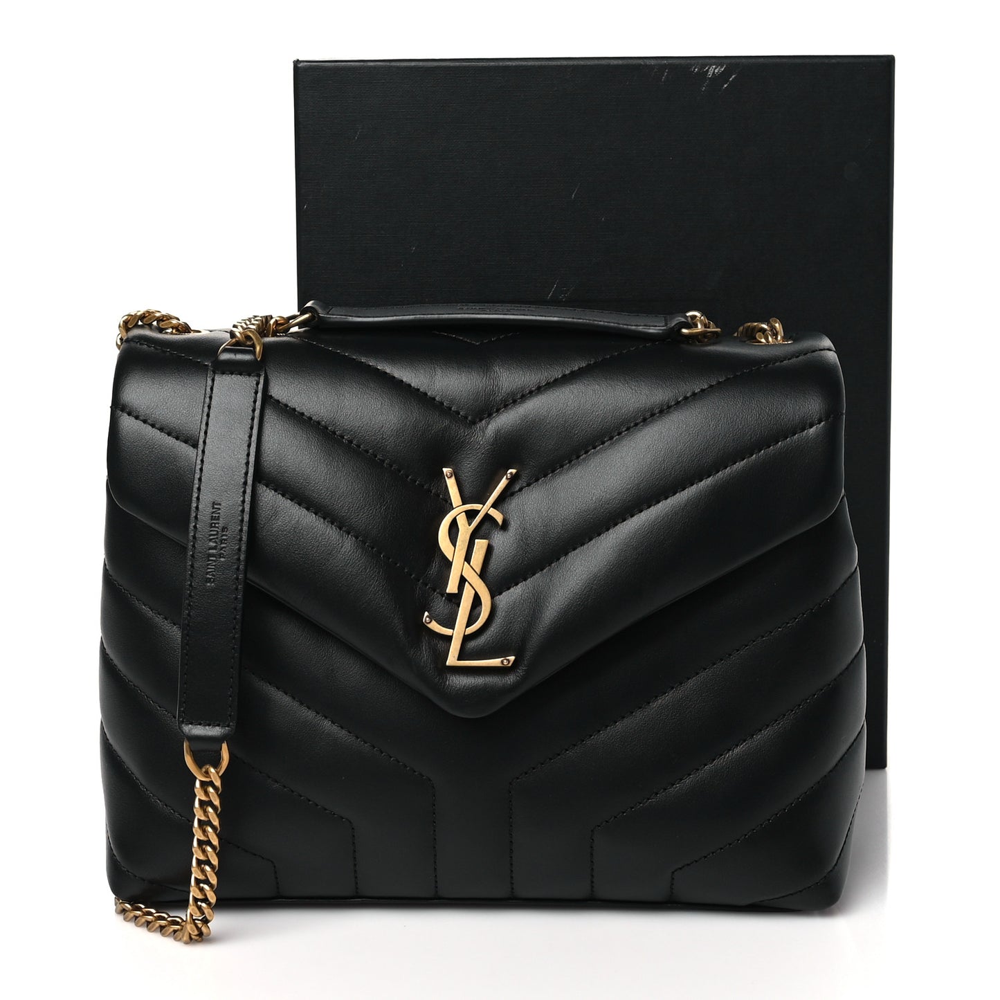 Calfskin Y Quilted Monogram Small Loulou Chain Satchel Black