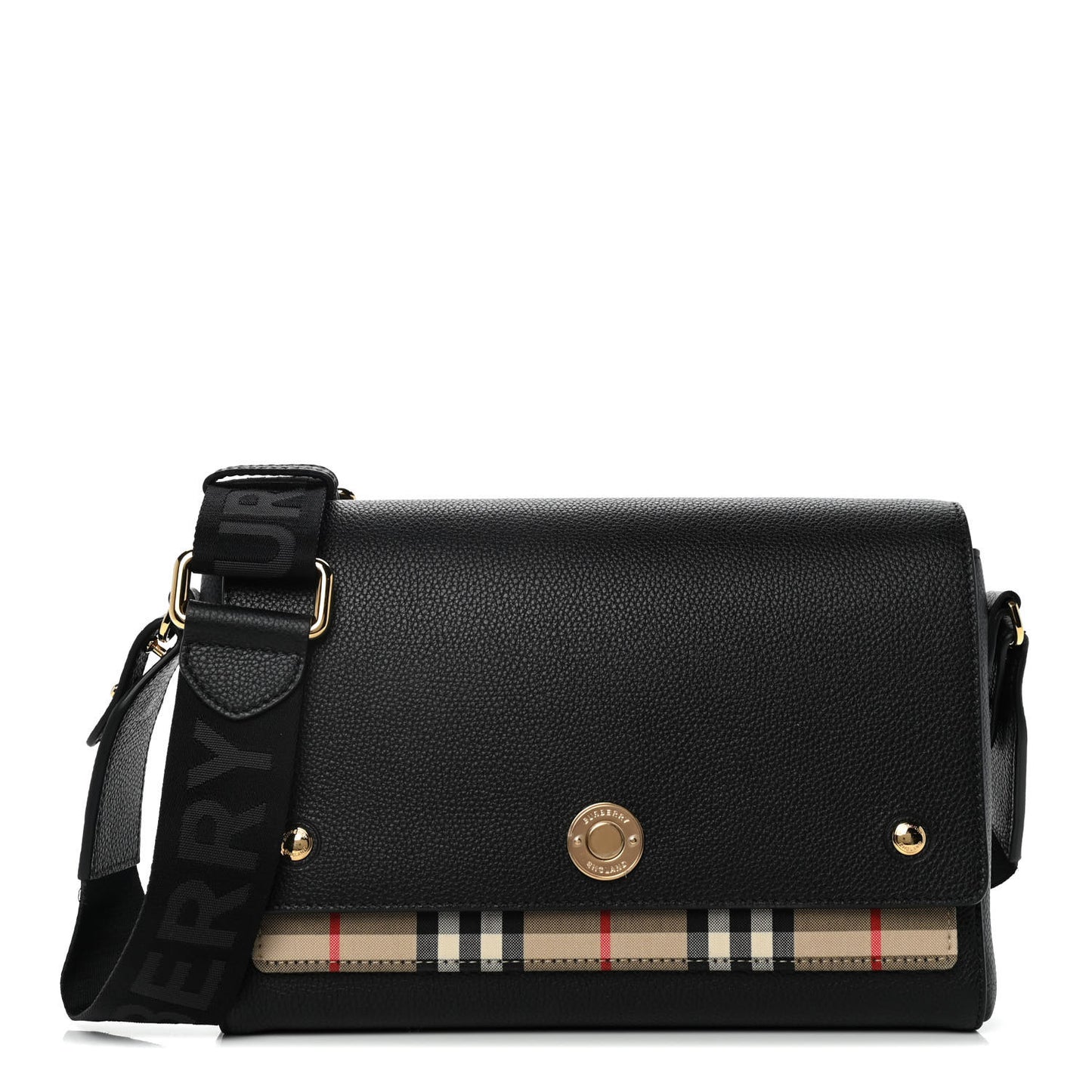 Grainy Calfskin Vintage Check Note Crossbody Bag Black