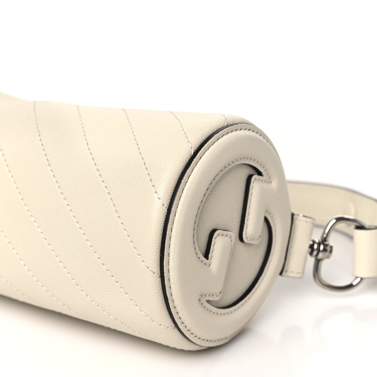 Sakai Be Green Calfskin Diagonal Stitched Mini Blondie Barrel Shoulder Bag Mystic White