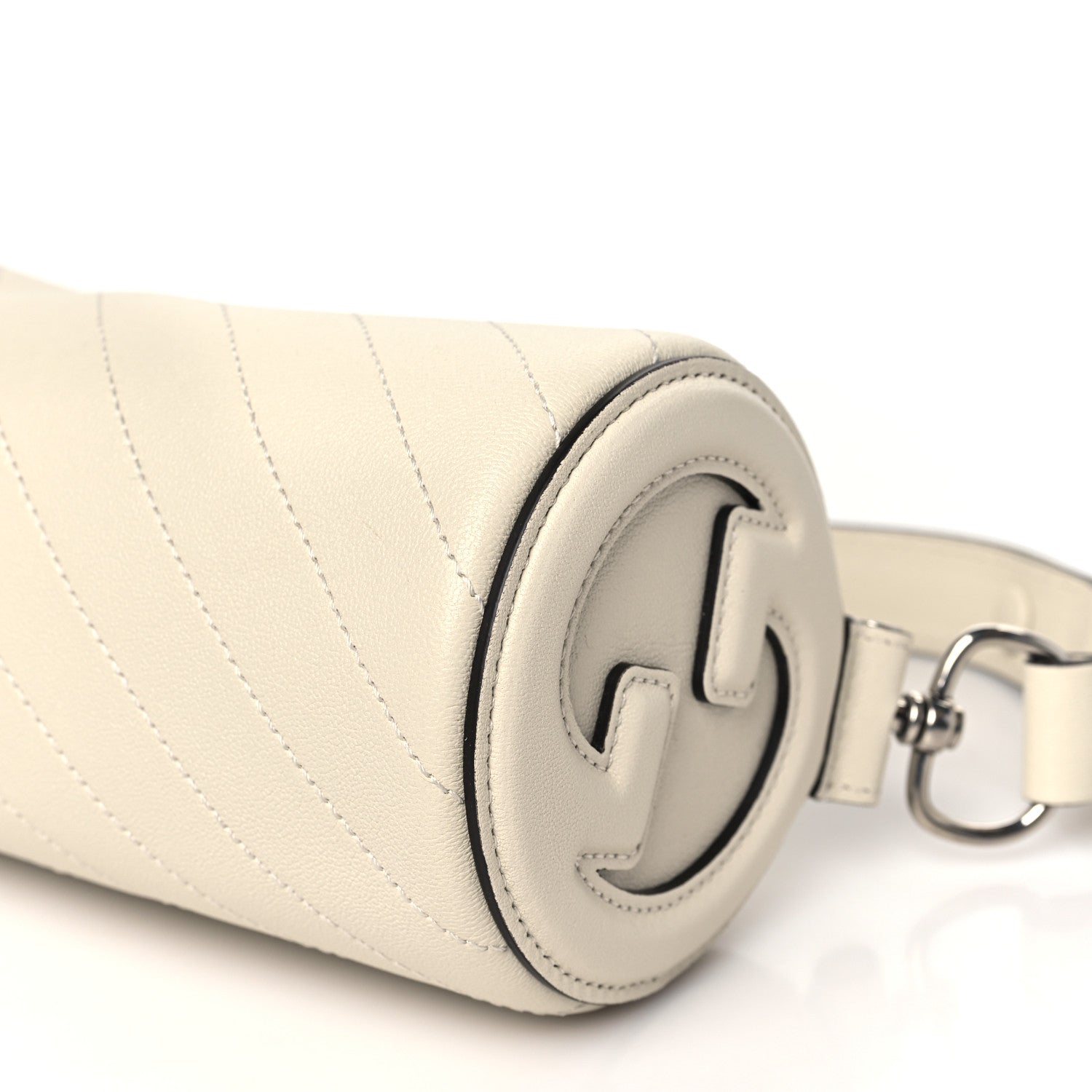 Gucci Sakai Be Green Calfskin Diagonal Stitched Mini Blondie Barrel Shoulder Bag Mystic White 10 of 11