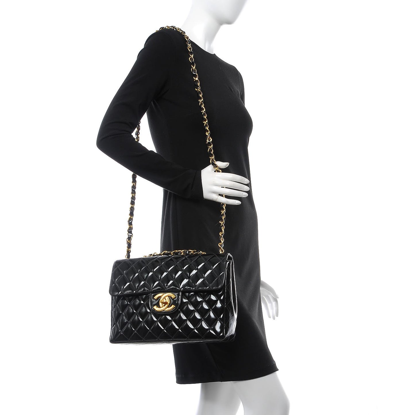 Patent Quilted Jumbo Single Flap Black