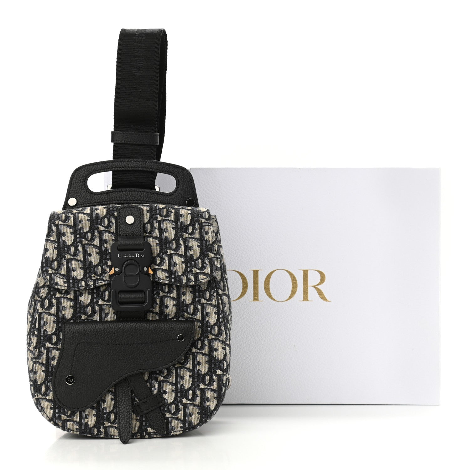 Christian Dior Grained Calfskin Oblique Gallop Sling Bag Black