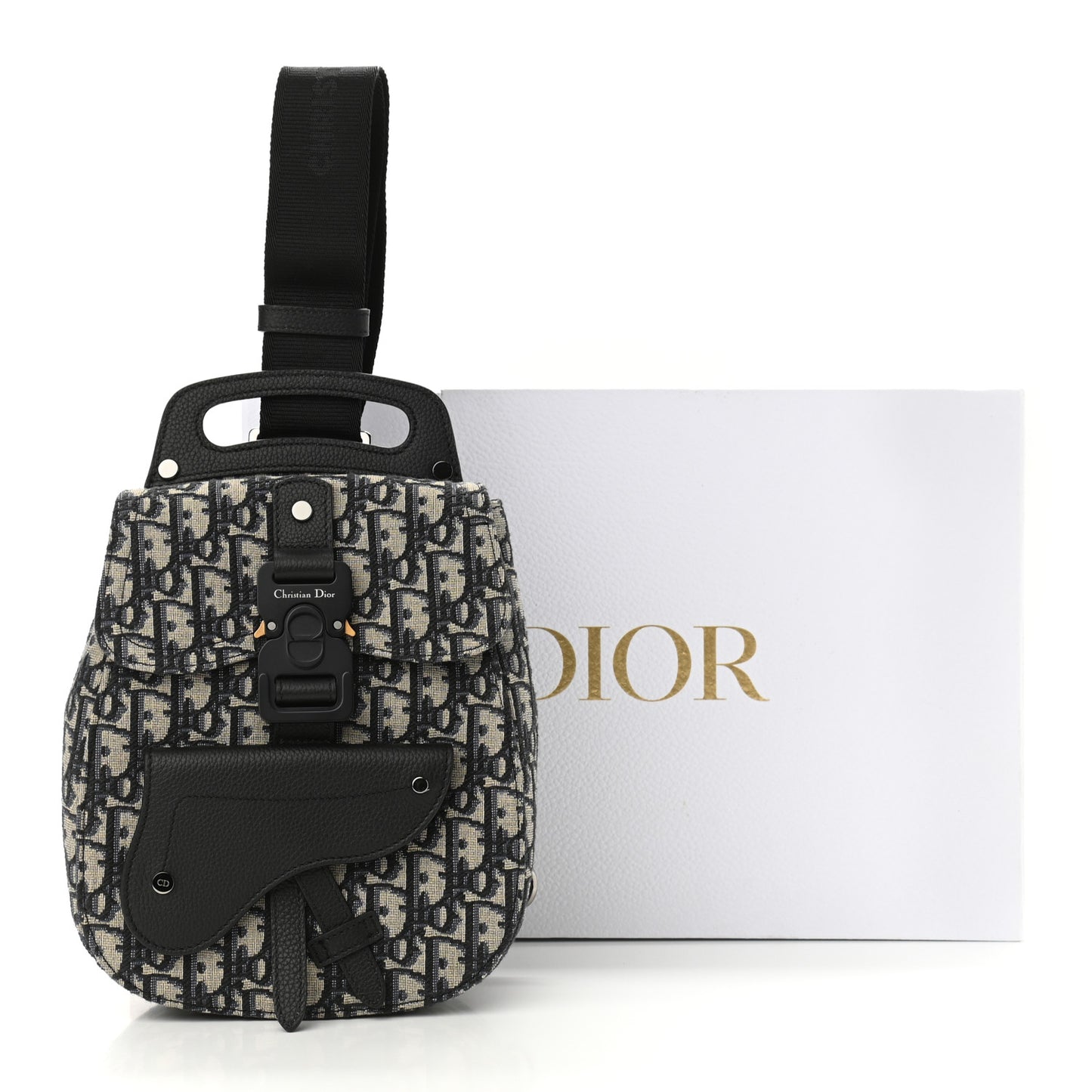 Grained Calfskin Oblique Gallop Sling Bag Black