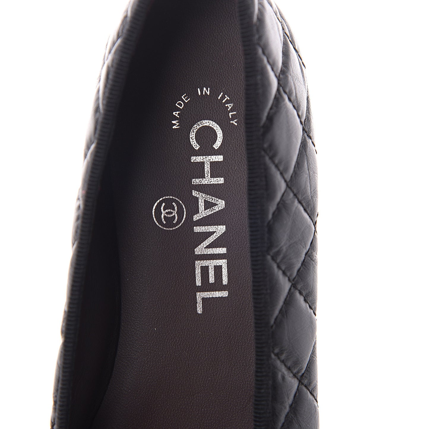 Aged Calfskin Quilted Cap Toe Ballerina Flats 37 Black