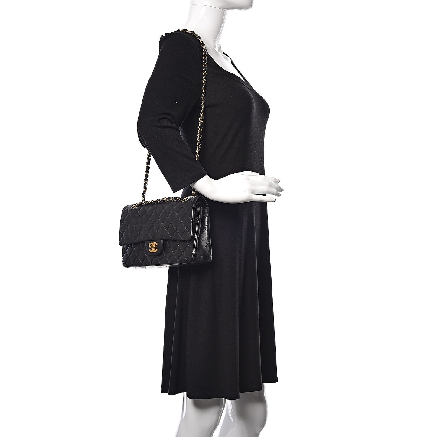 Lambskin Quilted Medium Double Flap Black