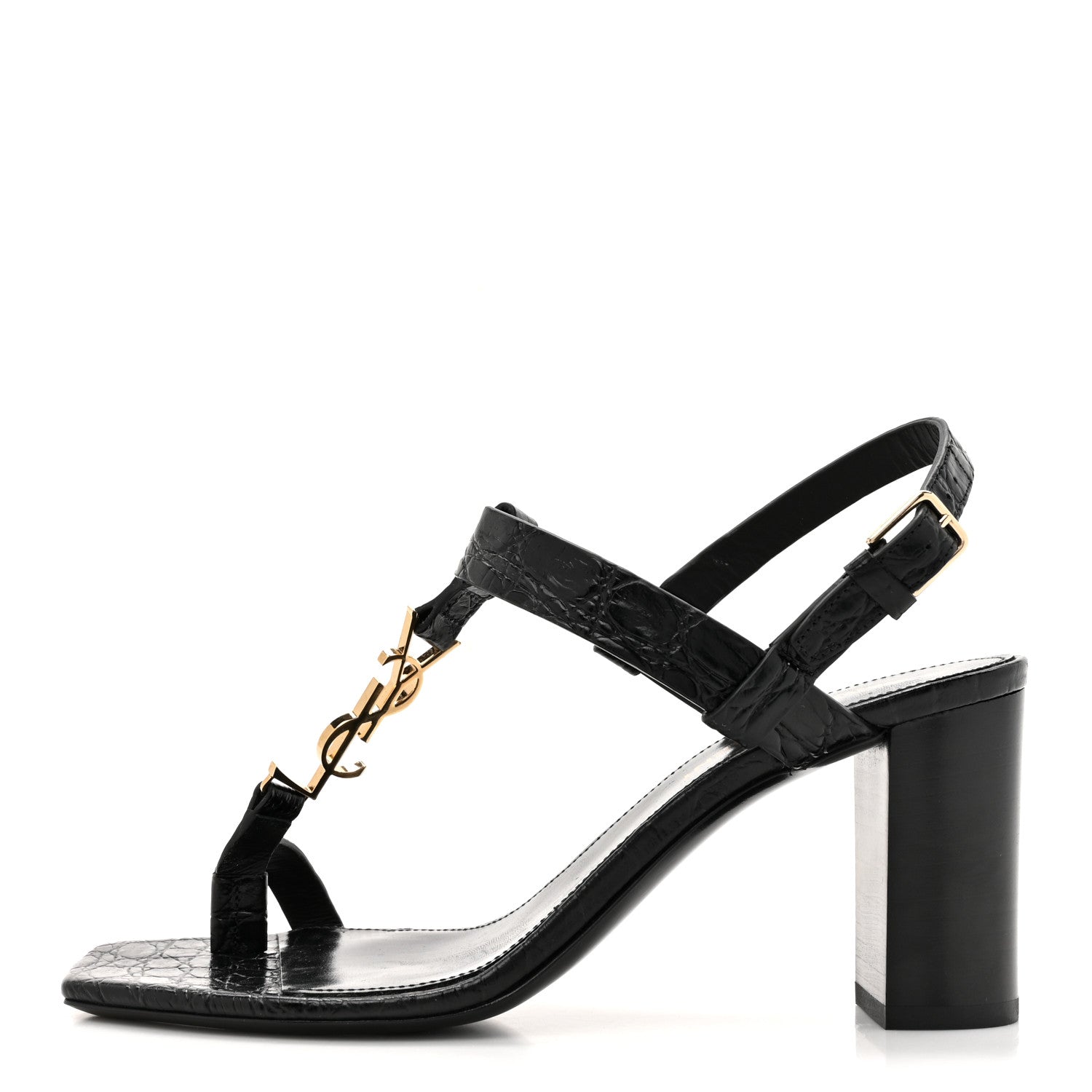 Saint Laurent Calfskin Fake Cocco Cassandra 75 Sandals 36 Black 1 of 10