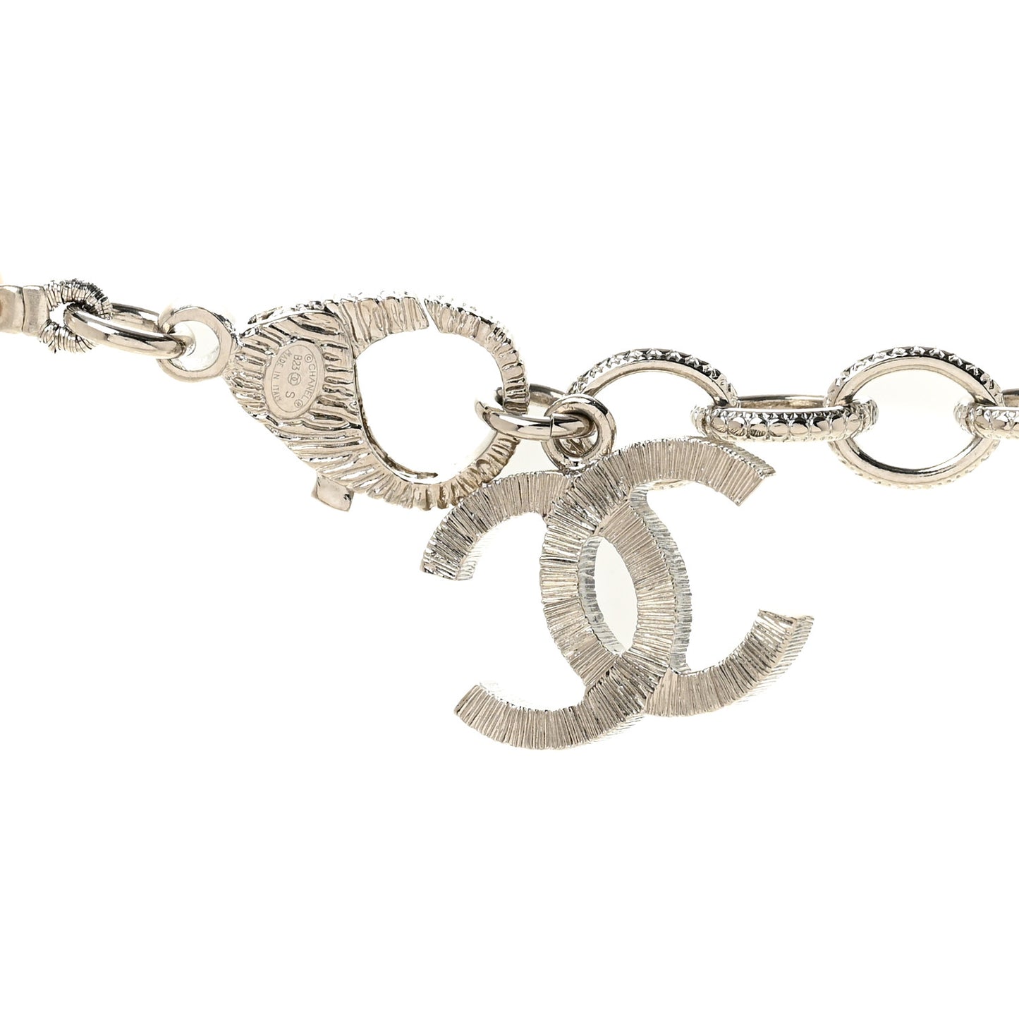 Pearl Crystal CC Choker Necklace Silver