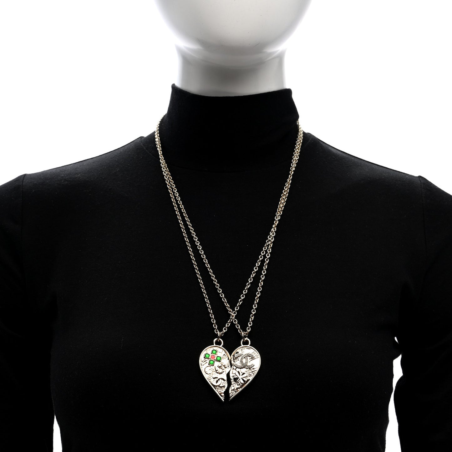 Crystal Gripoix Clover Heart CC Friendship Necklace Set Gold Multicolor