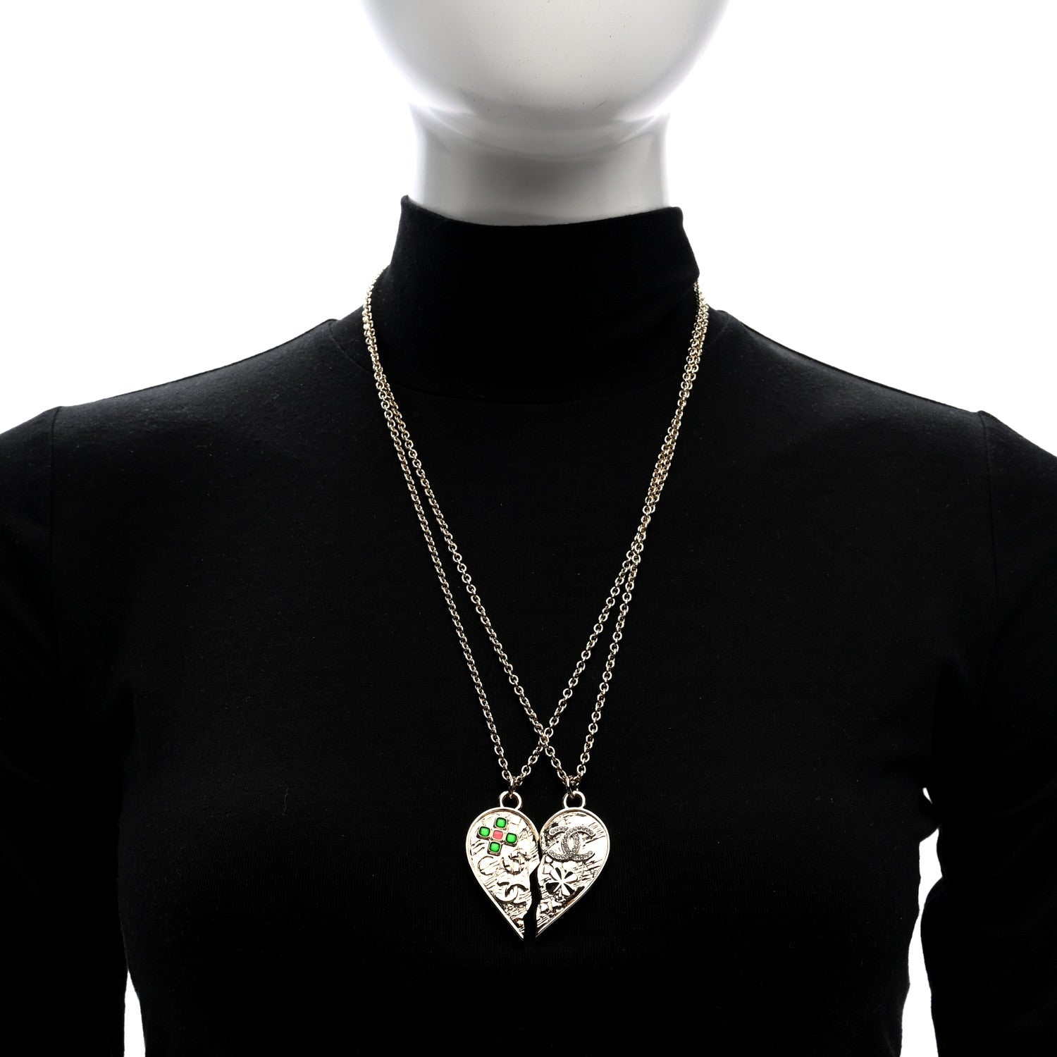 Chanel Crystal Gripoix Clover Heart CC Friendship Necklace Set Gold Multicolor 2 of 6