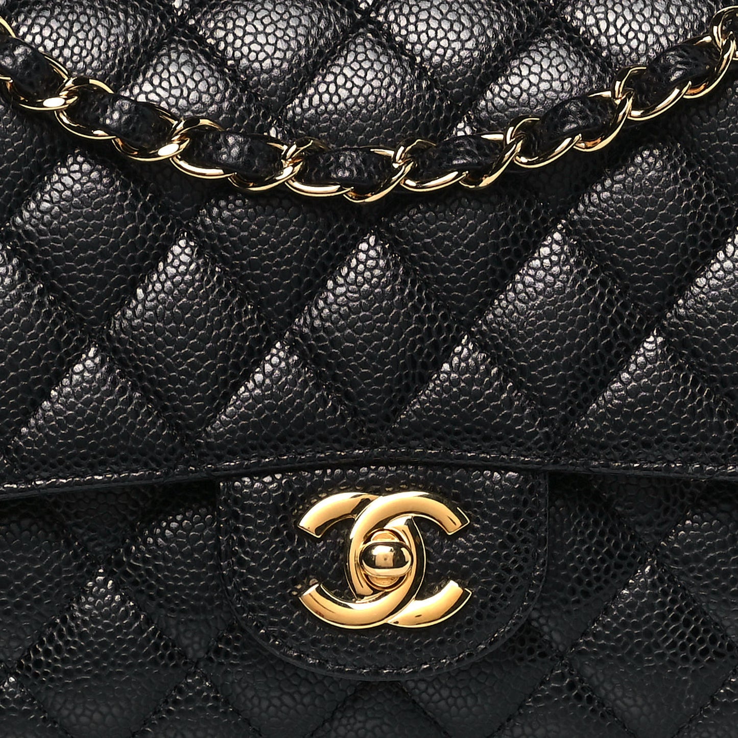 Caviar Quilted Medium Double Flap Black