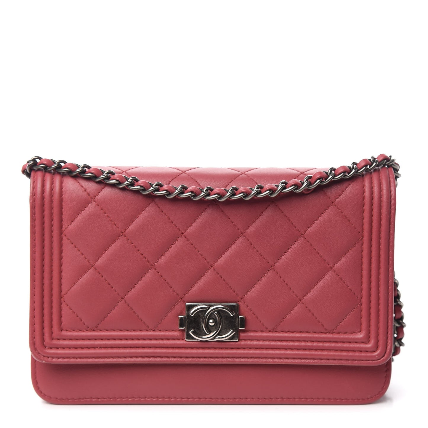 Lambskin Quilted Boy Wallet On Chain WOC Red