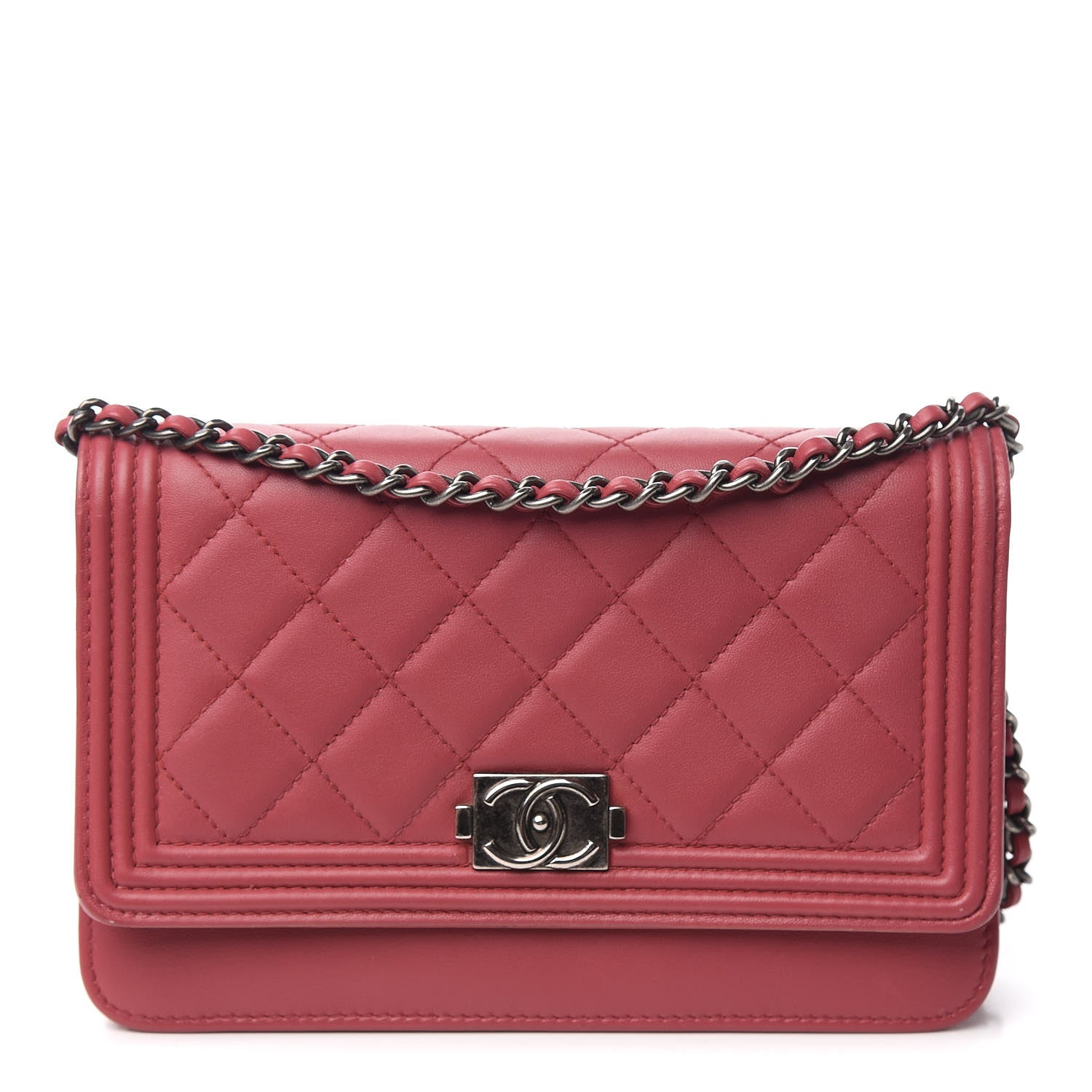 Chanel Lambskin Quilted Boy Wallet On Chain WOC Red 1 of 13