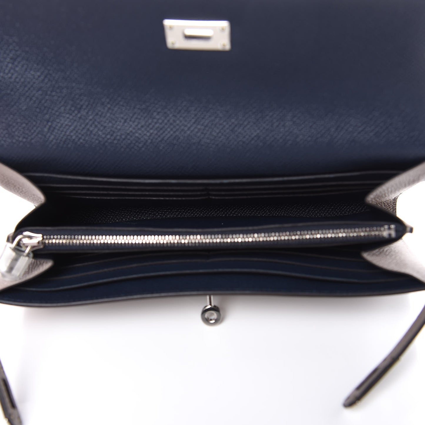 Epsom Kelly Longue Wallet Gris Asphalte Bleu Indigo