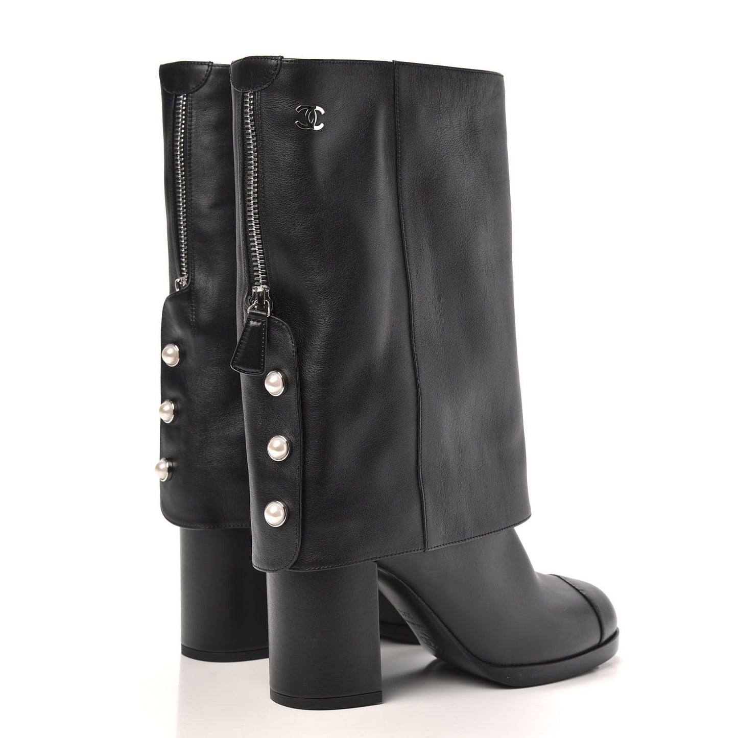 Calfskin Pearl CC Short Boots 35.5 Black