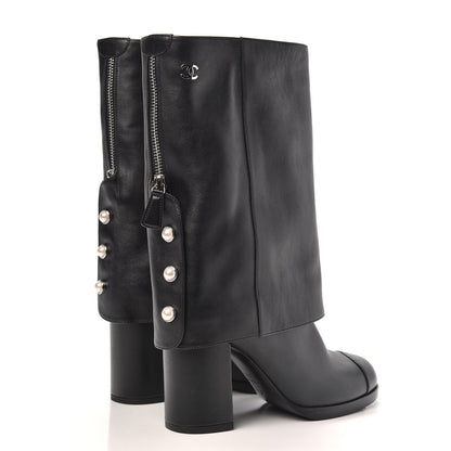 Chanel Calfskin Pearl CC Short Boots 35.5 Black 4 of 8