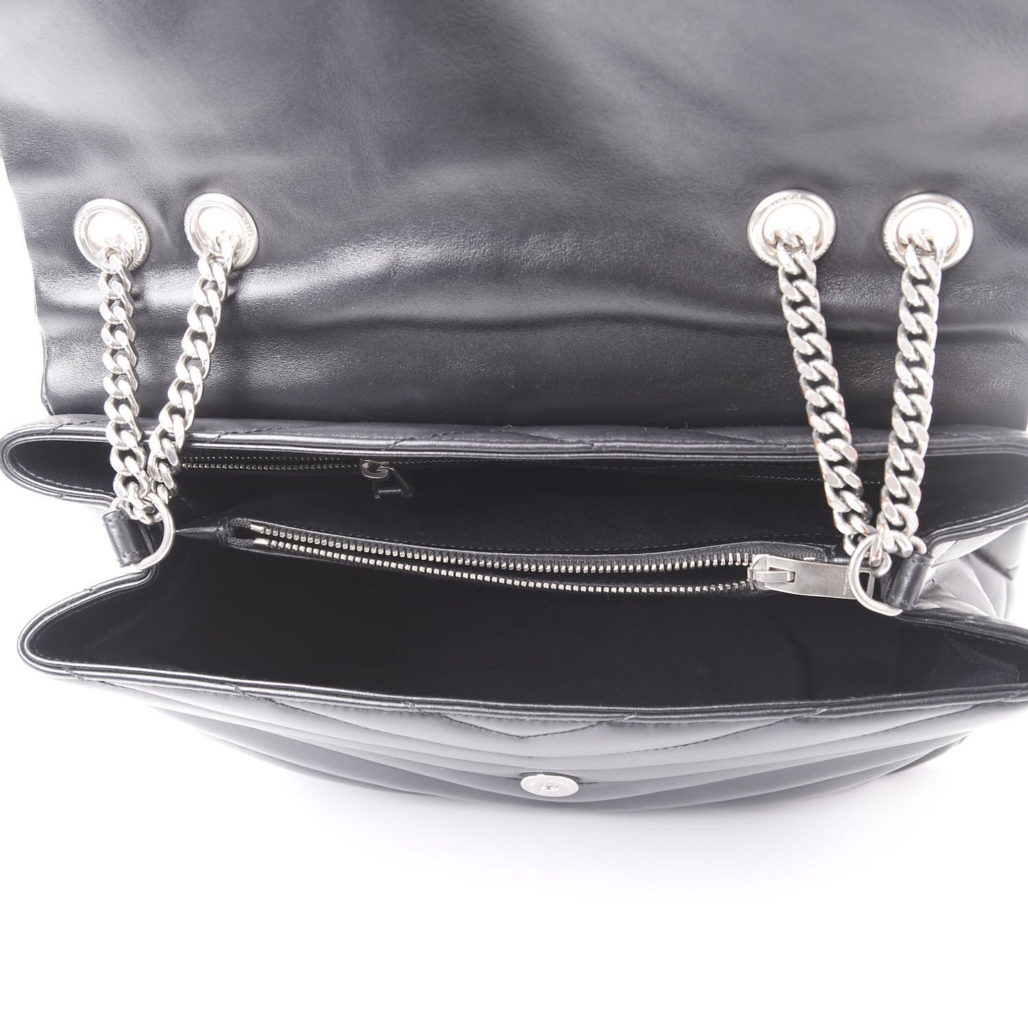 Calfskin Y Quilted Monogram Medium Loulou Chain Satchel Black