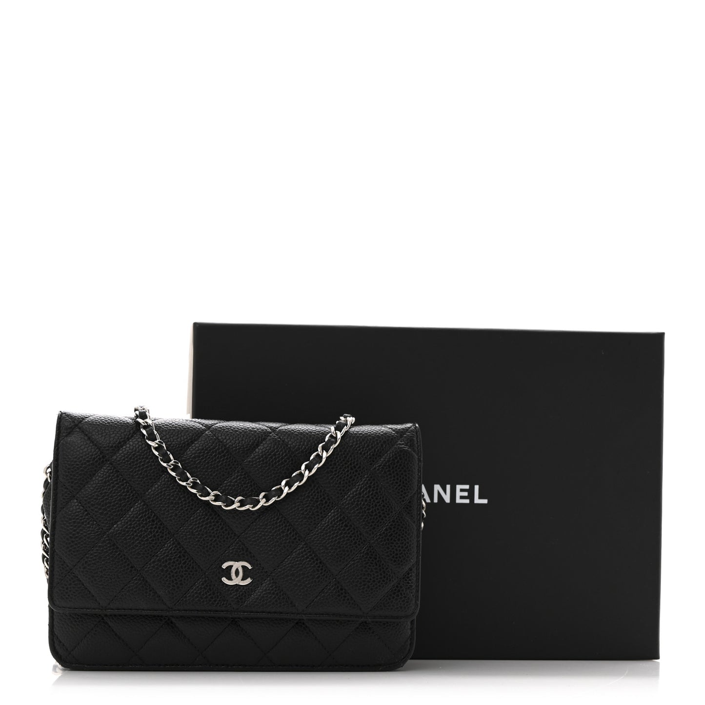 Caviar Quilted Wallet on Chain WOC Black