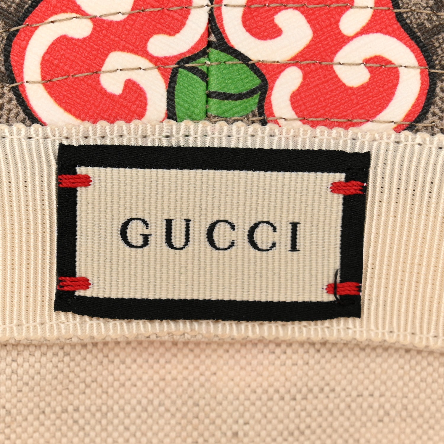 Gucci GG Supreme Monogram Apple Textured Dollar Calfskin Retro Interlocking G Fedora Pomme Bucket Hat L Beige Ebony Red 8 of 8