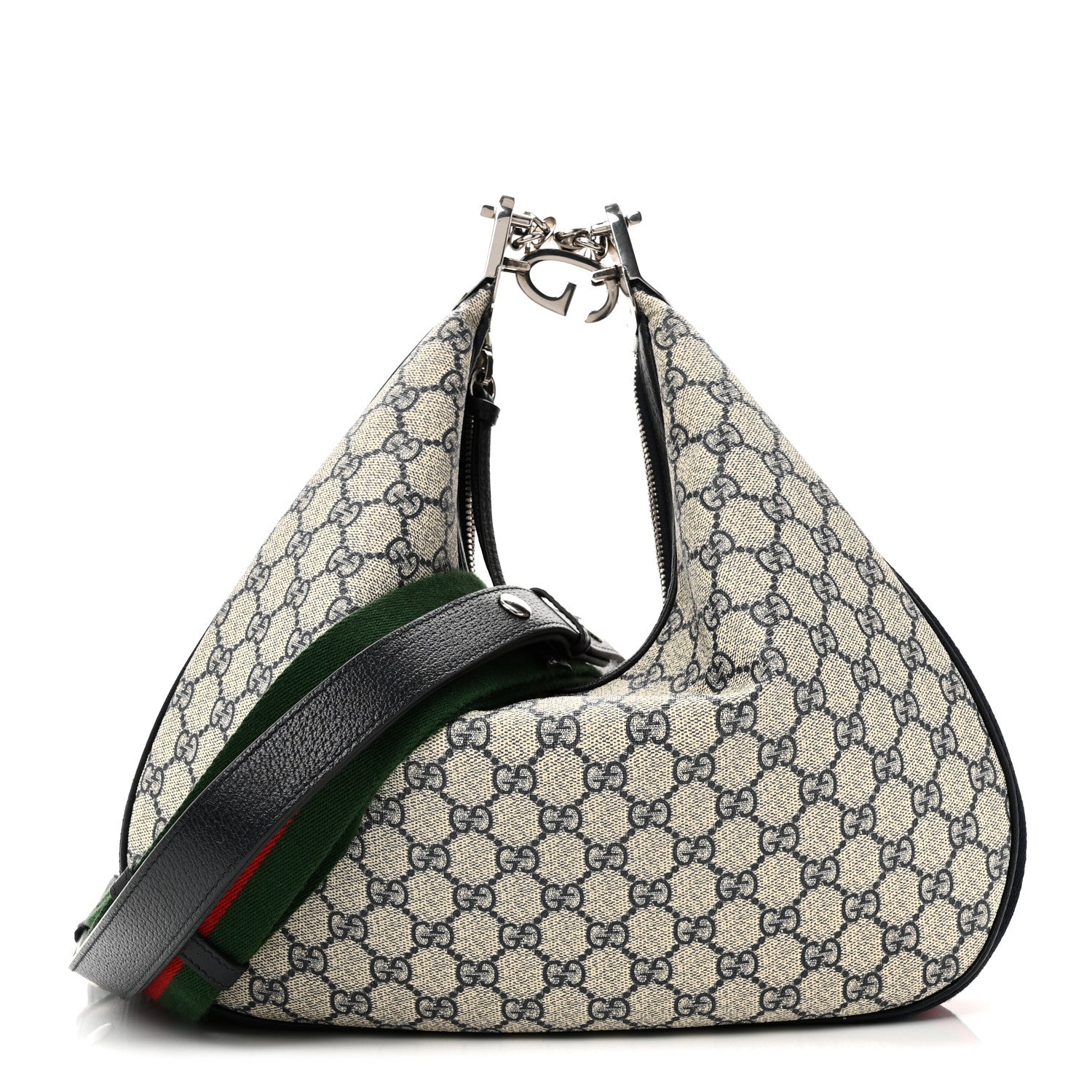Gucci GG Supreme Monogram Textured Calfskin Web Large Attache Shoulder Bag Beige Blue 1 of 10