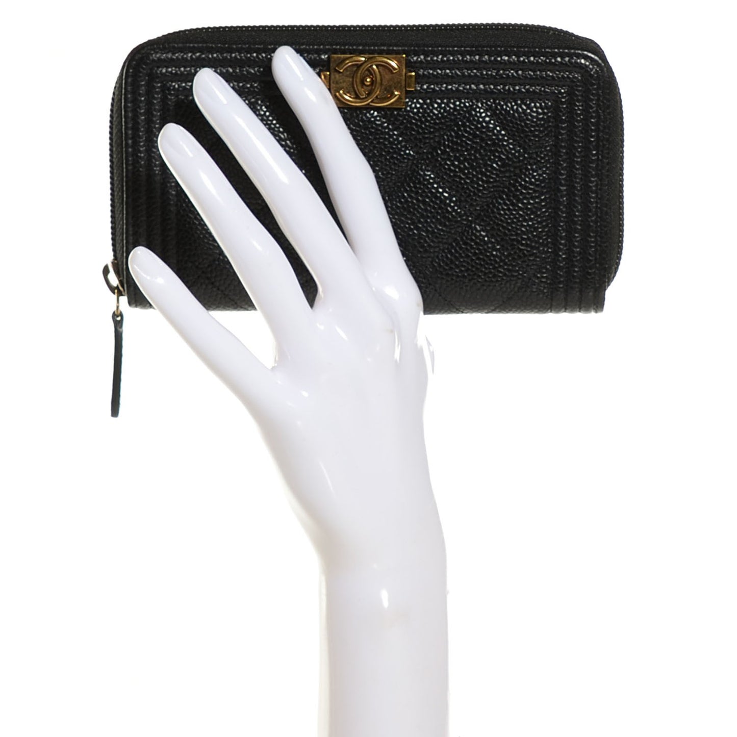 Caviar Quilted Boy Small Zip Around Wallet Black