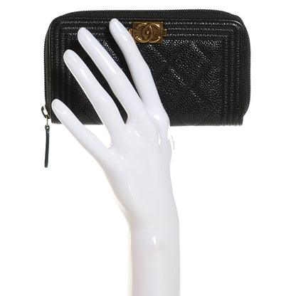 Chanel Caviar Quilted Boy Small Zip Around Wallet Black 2 of 9