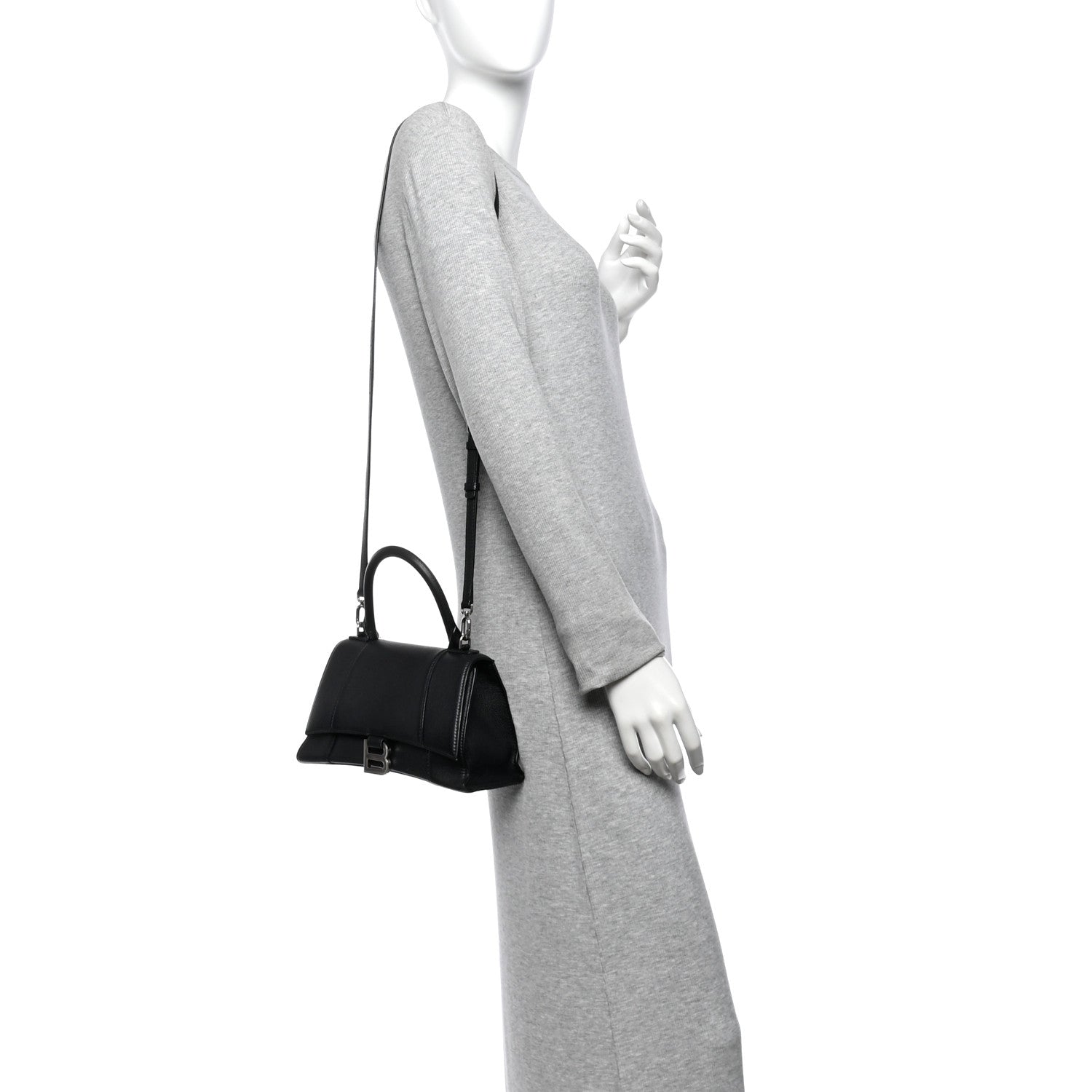 Balenciaga Grained Calfskin Small Hourglass Top Handle Bag Black 2 of 15