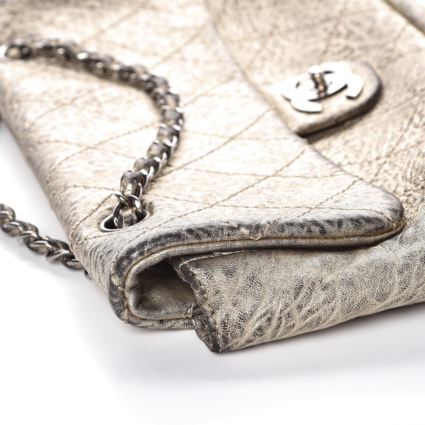 Distressed Metallic Lambskin Quilted Le Marais Ligne Flap Gold