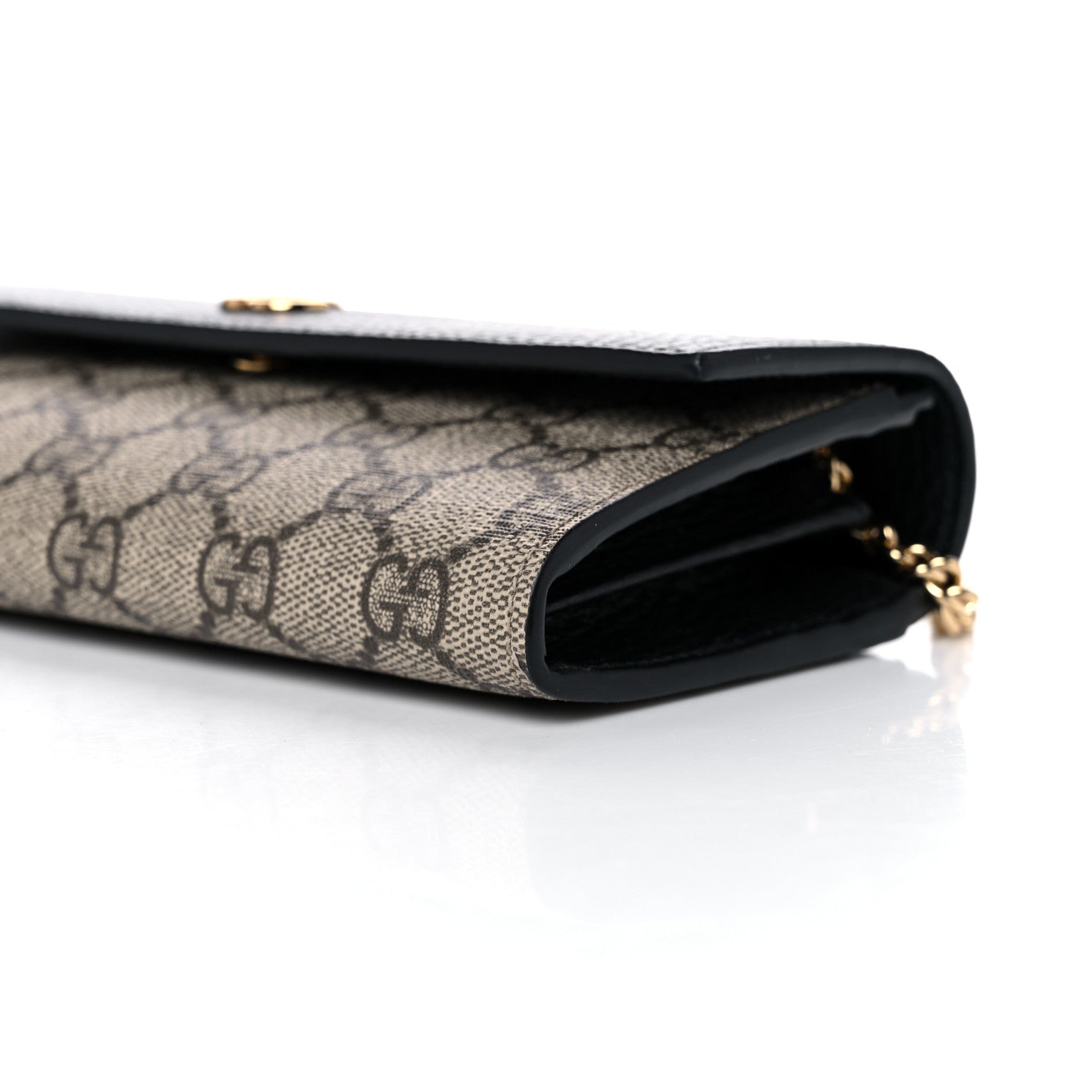 Gucci Dollar Calfskin GG Supreme Monogram Petite GG Marmont Wallet Chain Bag Black Beige Ebony 9 of 11