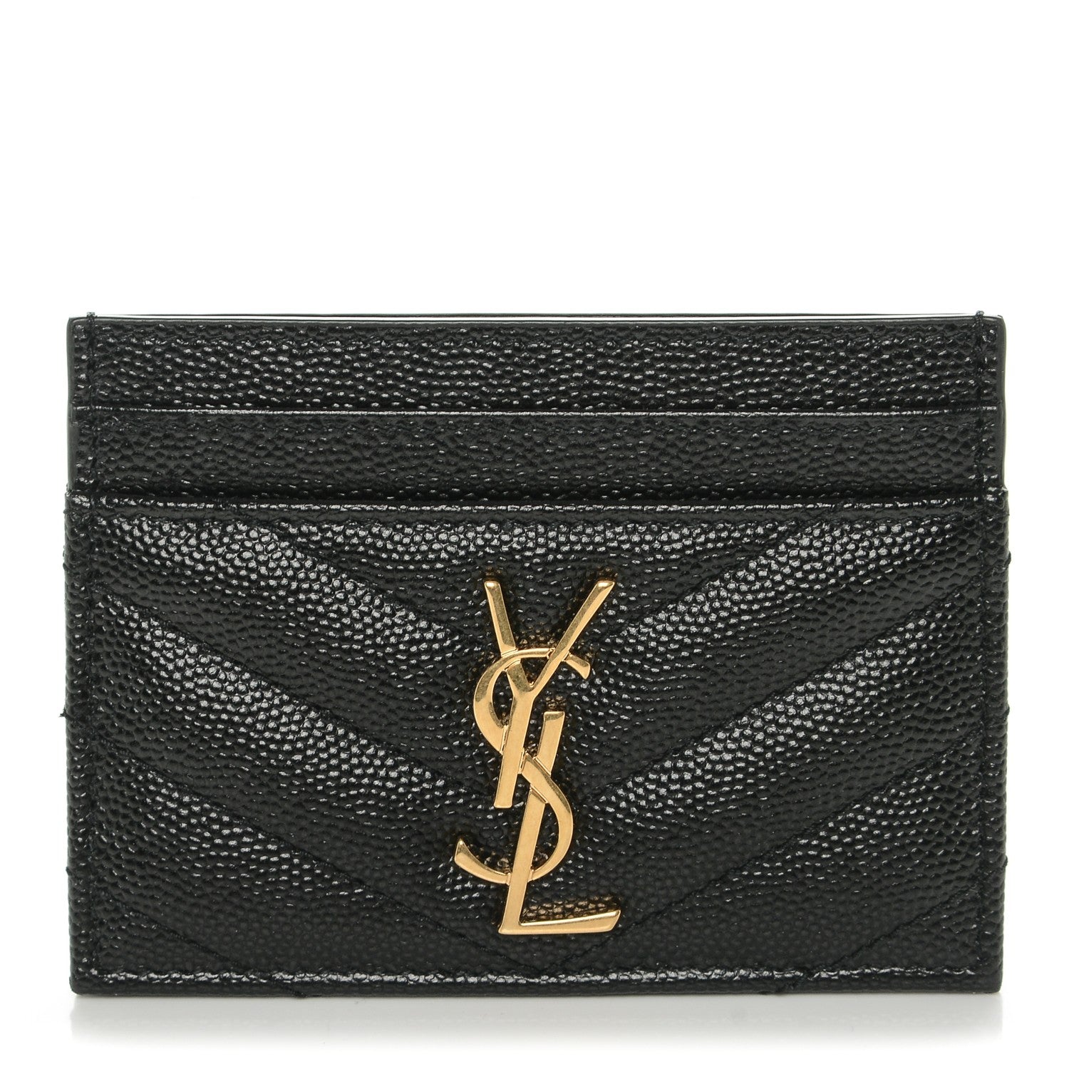 Saint Laurent Grain De Poudre Matelasse Chevron Monogram Credit Card Case Black 1 of 7