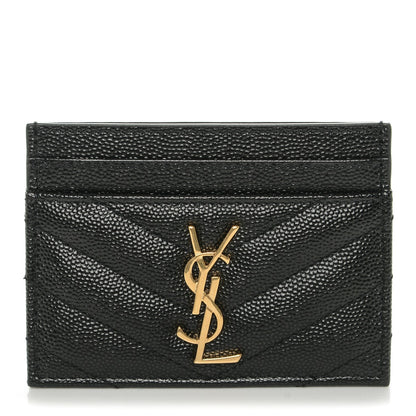 Saint Laurent Grain De Poudre Matelasse Chevron Monogram Credit Card Case Black 1 of 7