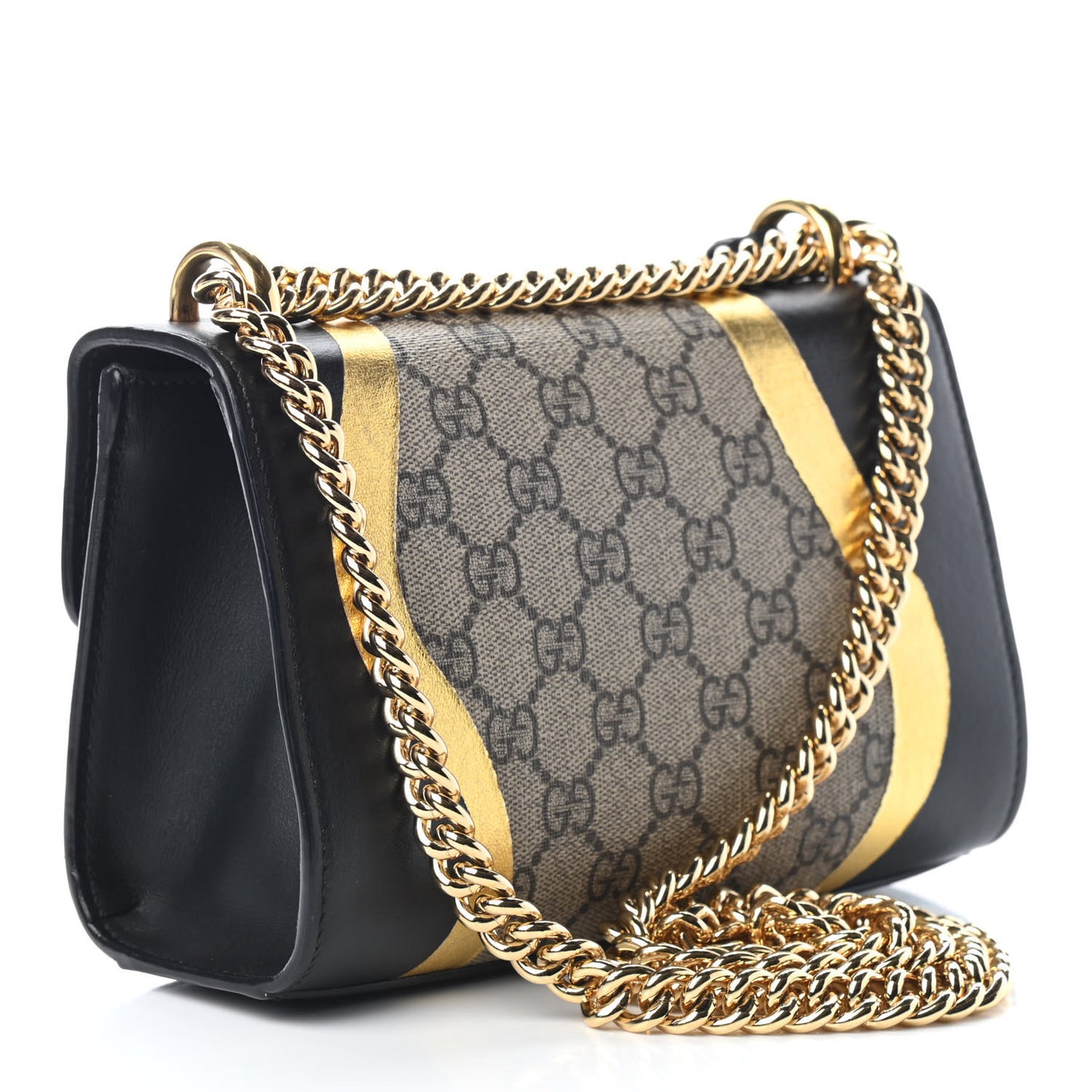 Calfskin GG Supreme Monogram Small Padlock Shoulder Bag Black Gold