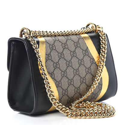Gucci Calfskin GG Supreme Monogram Small Padlock Shoulder Bag Black Gold 3 of 9