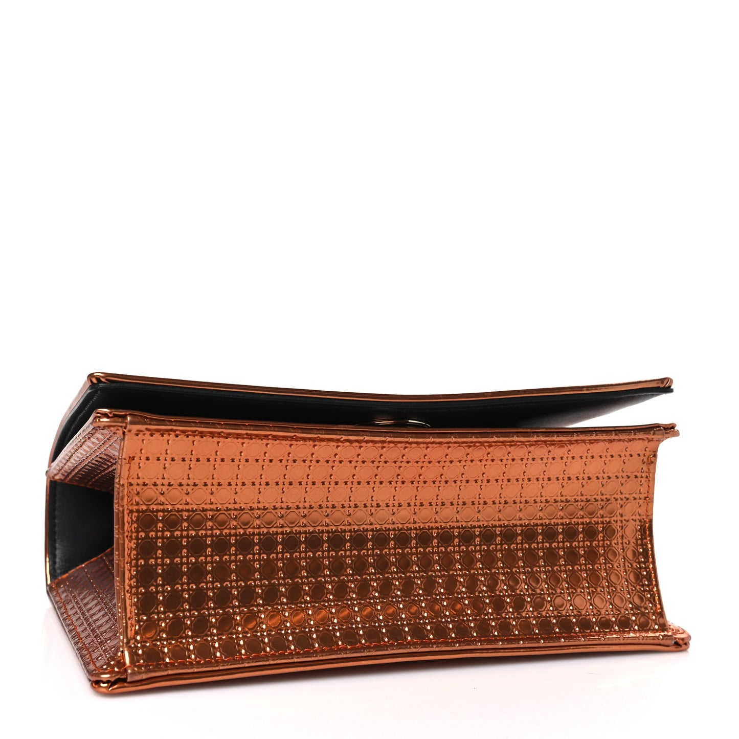 Metallic Patent Micro-Cannage Small Diorama Flap Bag Orange